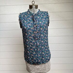 LOFT Ditsy Floral Blouse XS | Navy Botanical Print Boho Top